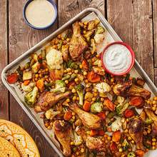 Moroccan-style chicken and vegetables sheet pan