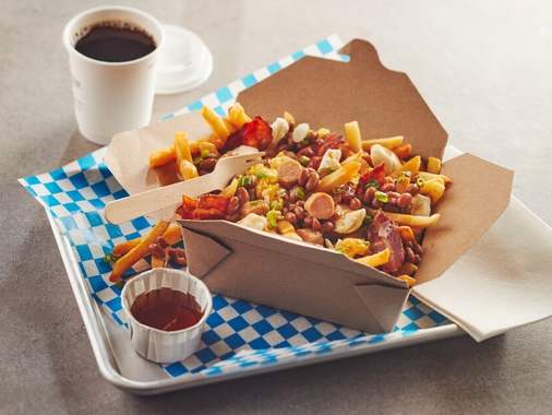 Breakfast poutine with old-fashioned beans