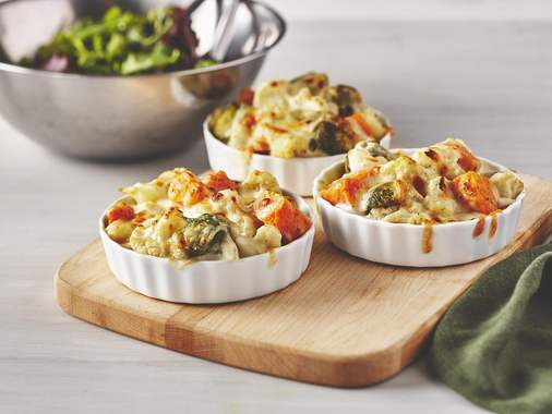 Brussels sprouts, Sweet potato & Cauliflower Gratin