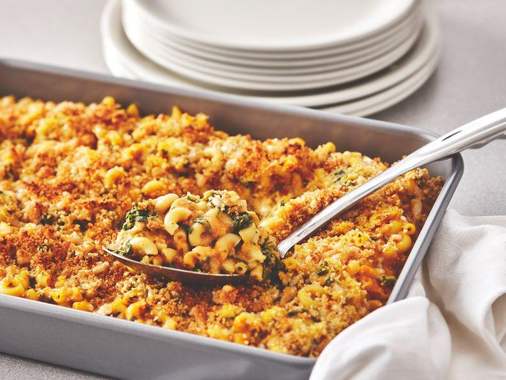 Macaroni au fromage, à la citrouille et aux épinards