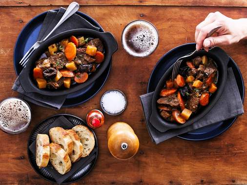 Beef stew with root vegetables and beer