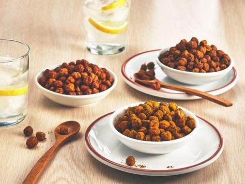 Roasted chickpeas and a variety of seasoning combinations