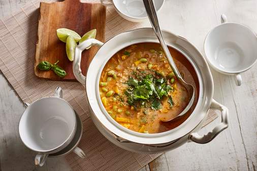 Soy milk, cauliflower, and edamame soup | Arctic Gardens Food Service