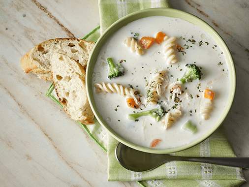 Creamy Broccoli Soup with Rotini and Parmesan